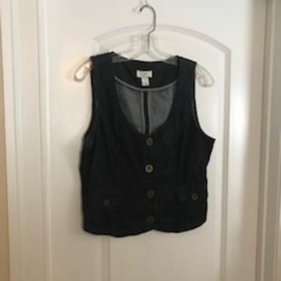 NWOT Ann Taylor Loft Dark Blue Denim V-neck Button Front Vest Size 6 - Picture 3 of 11
